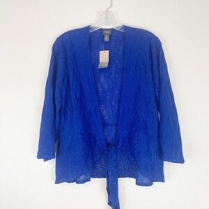 Chico's Travelers Hadley Jacket Womens 1 Medium/8 Textured Tie Front Saphire New